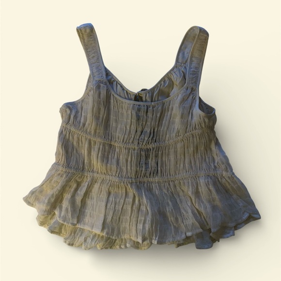 Future Collective Cream Sleeveless Gathered Tank Top with Front Tie Detail - Picture 2 of 5